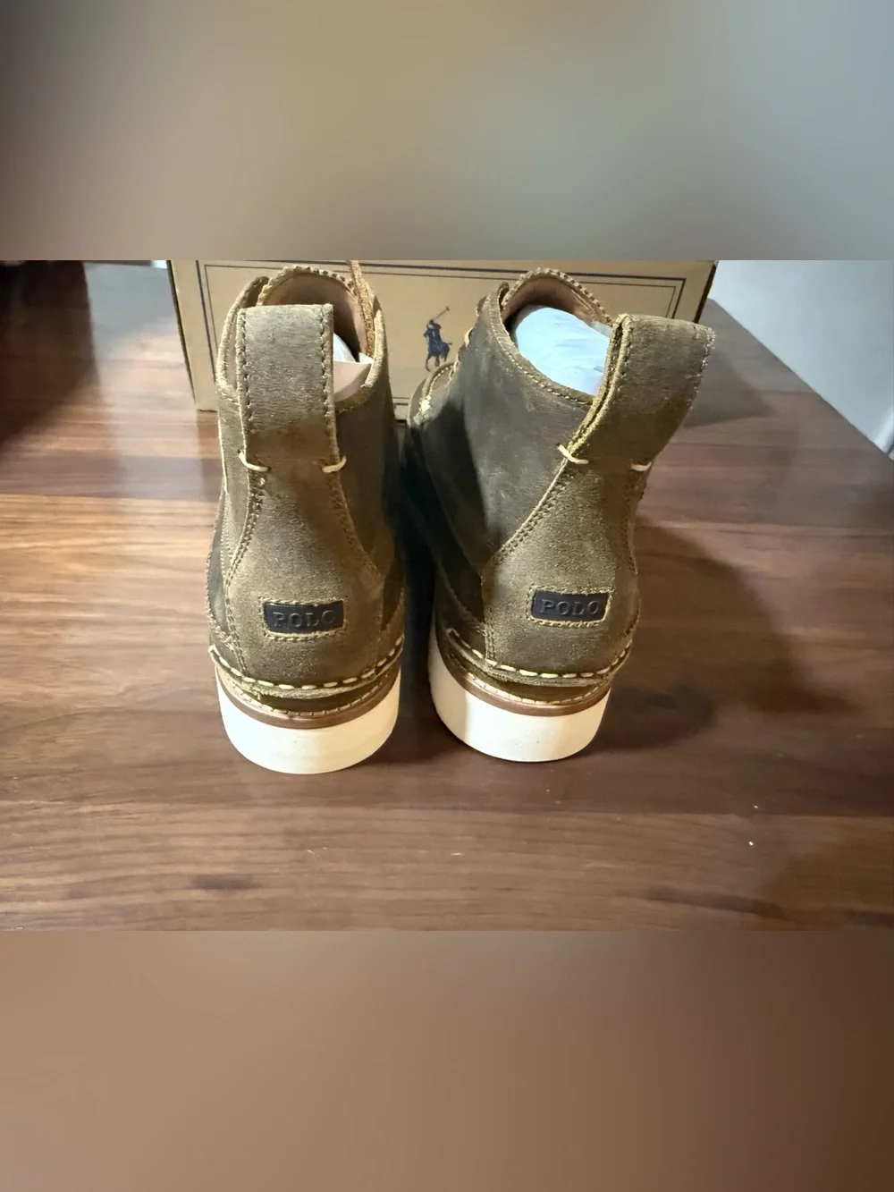 Polo Ralph Lauren Ranger Suede Workboot Size 11.5 Desert Tan Boots Logo Patches